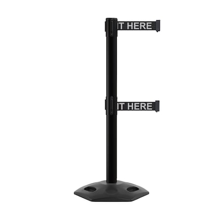 Stanchion Dual Belt Barr. Rubber Base Black Post 7.5ftWait..Belt